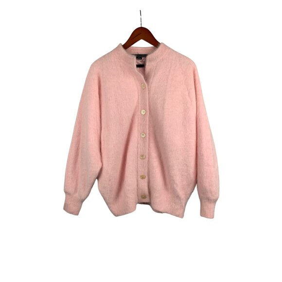 Vintage Ecco Pink Angora Blend Button-Up Cardigan Sweater - Picture 1 of 4